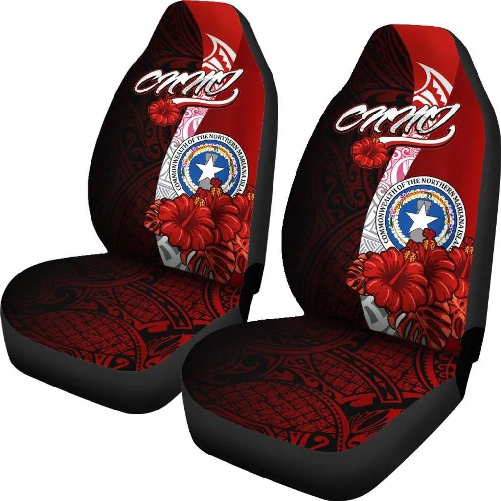 Northern Mariana Islands Polynesian Car Seat Covers - Coat Of Arm With Hibiscus