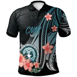 Northern Mariana Islands Polo Shirt - Turquoise Polynesian Hibiscus Pattern Style
