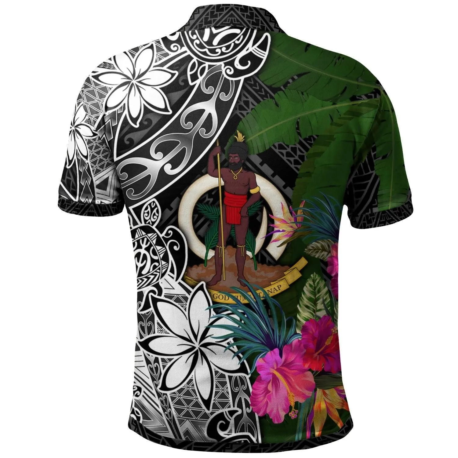 Vanuatu Custom Personalised Polo Shirt - Turtle Plumeria Banana Leaf
