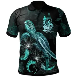 New Caledonia Polynesian Polo Shirt - Turtle With Blooming Hibiscus Turquoise