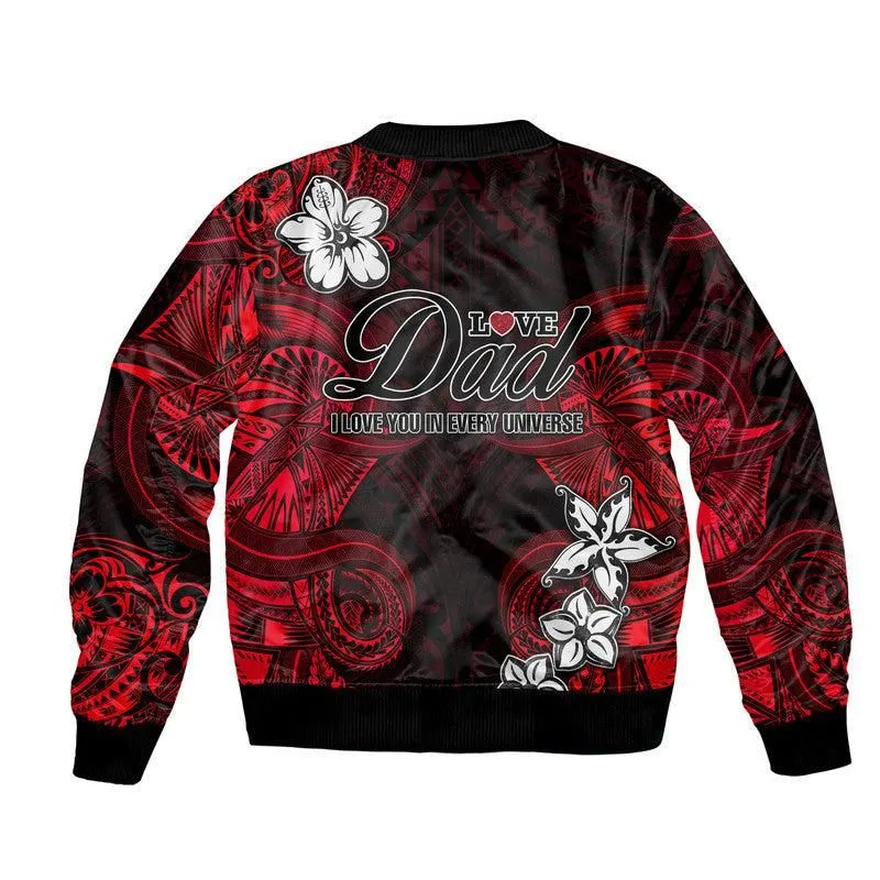 (Custom Personalised) Polynesian Fathers Day Bomber Jacket I Love You In Every Universe - Red LT8