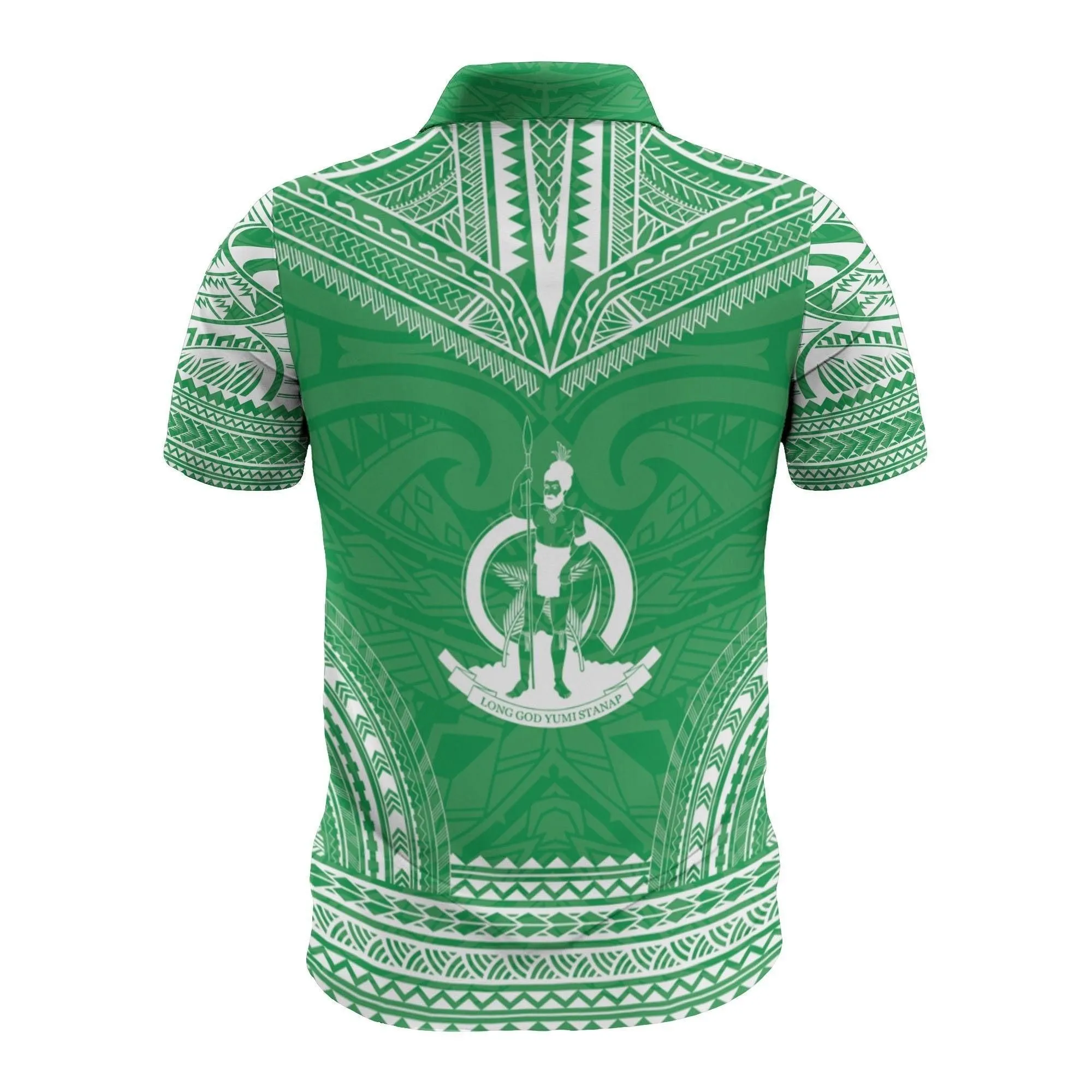 Vanuatu Custom Personalised Polo Shirt - Vanuatu Coat Of Arms Polynesian Chief Tattoo Green Version