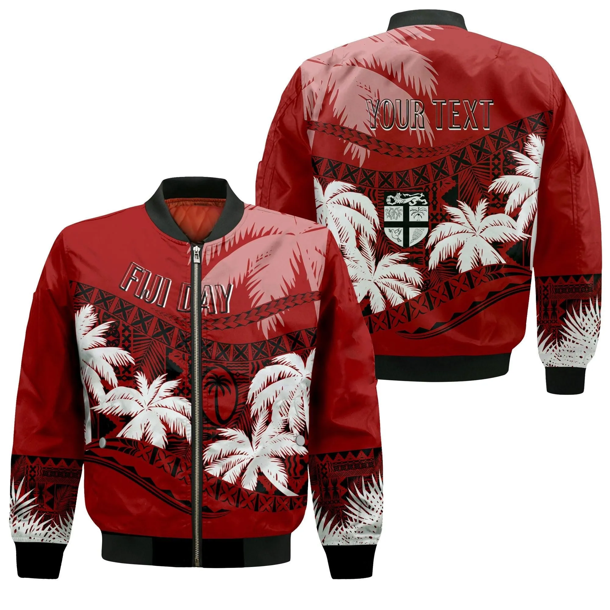 Personalised Fiji Day Bomber Jacket Flying Fijians Masi Kesa Style - Red LT7