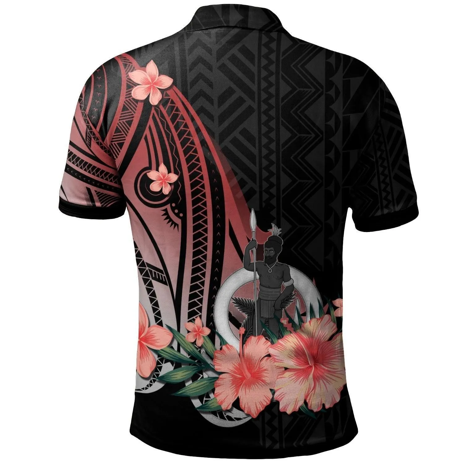 Vanuatu Polo Shirt - Red Polynesian Hibiscus Pattern Style