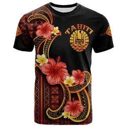 Tahiti T shirt - Hibiscus Plumeria Mix Tribal Leaves