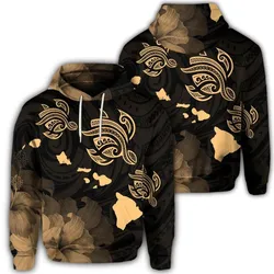 Hawaiian Turtle Hibiscus Map Polynesian Hoodie Gold