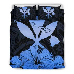 Hawaiian Kanaka Bedding Set Hibiscus Polynesian Love Blue