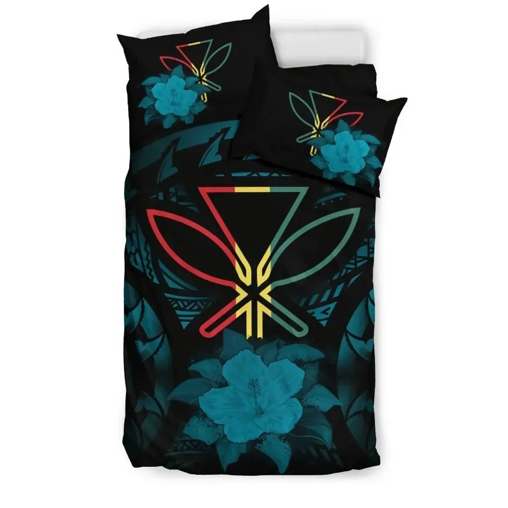 Kanaka Maoli Turquoise Hibiscus Rising Bedding Set A02