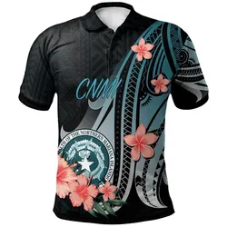 Northern Mariana Islands Polo Shirt - Turquoise Polynesian Hibiscus Pattern Style