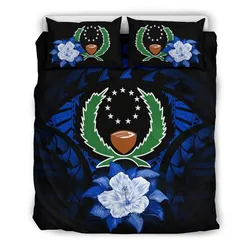 Pohnpei White Hibiscus Blue And Black Bedding Set Bedroom Decor