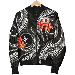 Chuuk Micronesian Men Bomber Jacket - Black Plumeria
