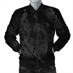 Hawaiian Fish Hook Hibiscus Banzai Surfing Polynesian Bomber Jacket Grey