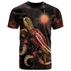 Alohawaii T-Shirt - Tee Marshall Islands Polynesian - Turtle With Blooming Hibiscus Gold - BN22