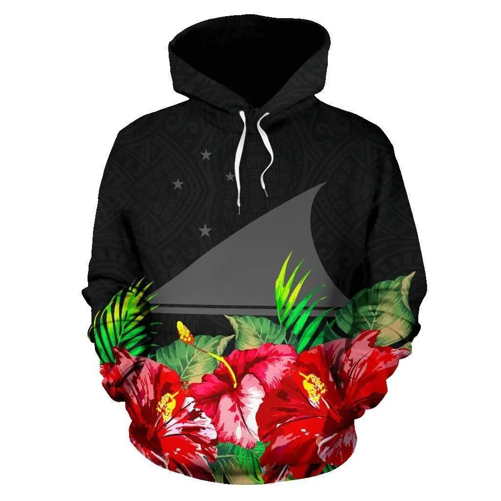 Alohawaii Clothing - Hoodie Tokelau Polynesian Black Hibiscus - BN39