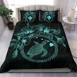 Polynesian Hawaii Bedding Set - Blue Turtle Hibiscus Flower Frame Vintage - Bn12