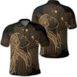 Hawaiian Map Heart Hula Girl Hibiscus Gold Polynesian Polo Shirt - AH