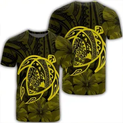 Hawaiian Map Turtle Kanaka Hibiscus Polynesian T-Shirt - Yellow - AH