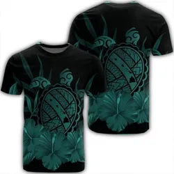 Hawaiian Map Turtle Hibiscus Polynesian T-Shirt - Turquoise - AH
