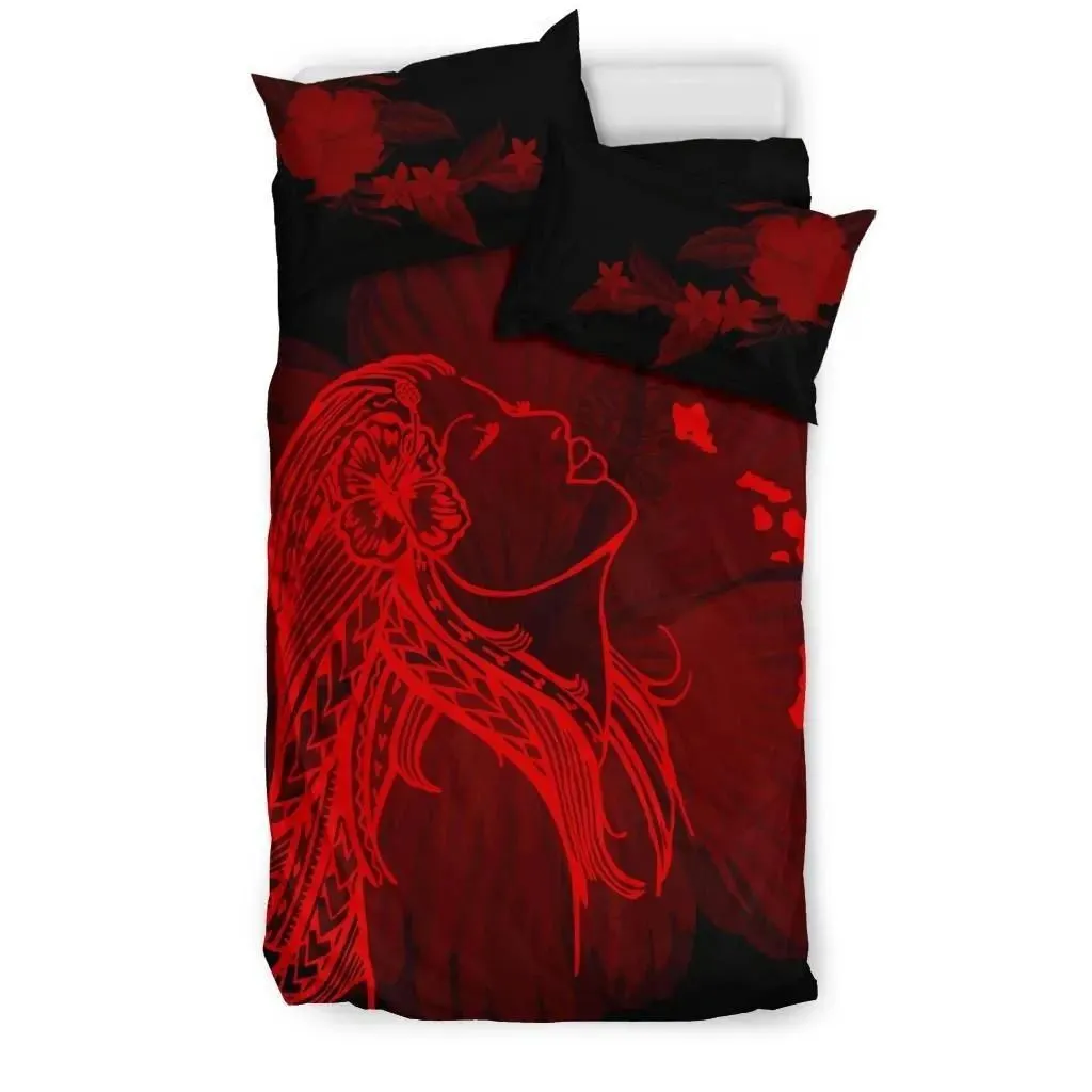 FamilyGater Bedding Set - Cover and Pillow Cases Hawaiian Map Heart Hula Girl Hibiscus Polynesian - Red - AH J4