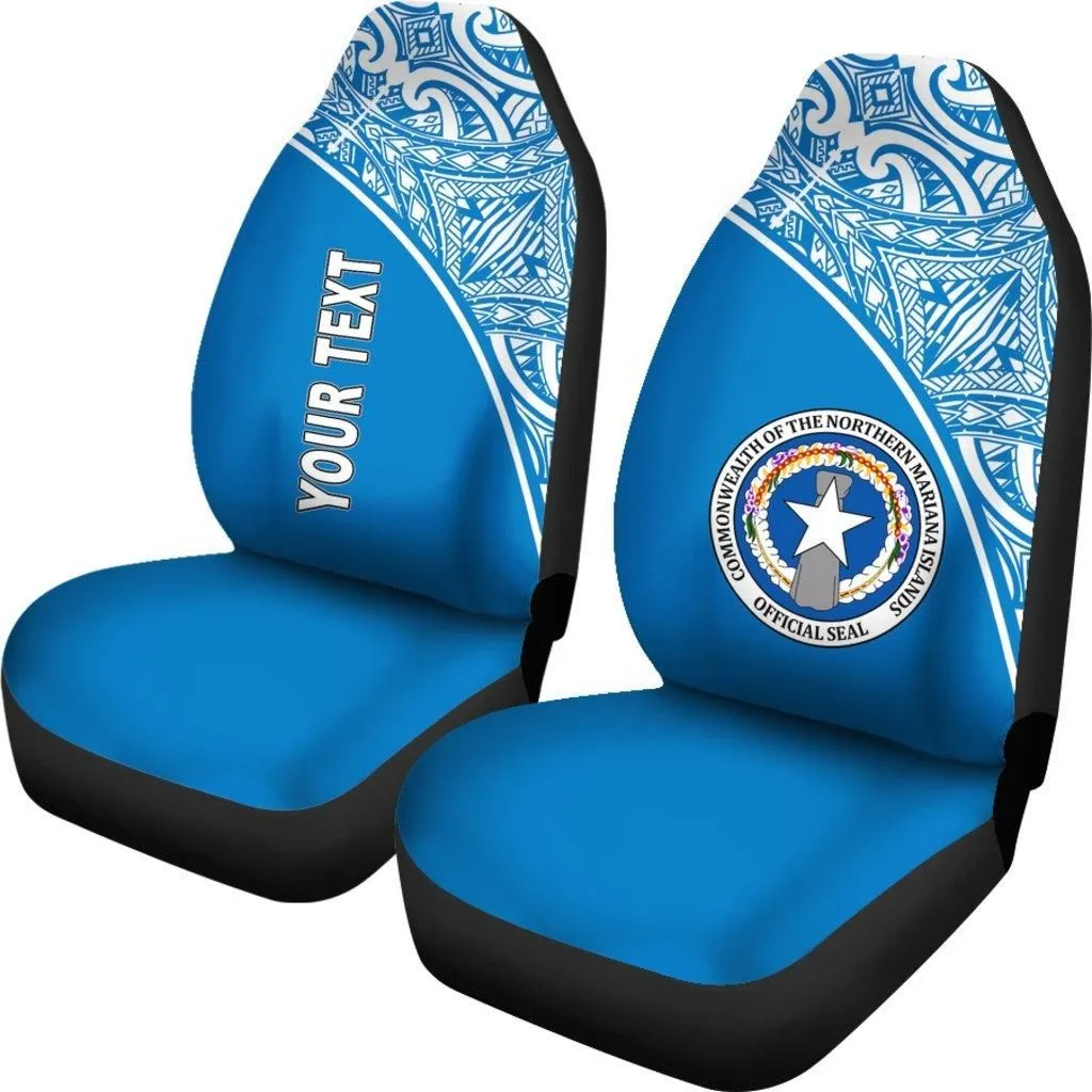 Northern Mariana Islands Custom Personalised Car Seat Covers - C N M I Seal Polynesian Blue Curve
