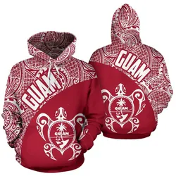 Guam Hoodie - Guam Coat Of Arm in Turtle Polynesian Tattoo Red White