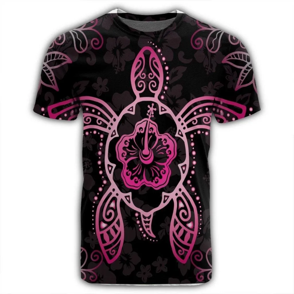 Hawaiian Turtle And Hibiscus Polynesian T-Shirt Pink - AH