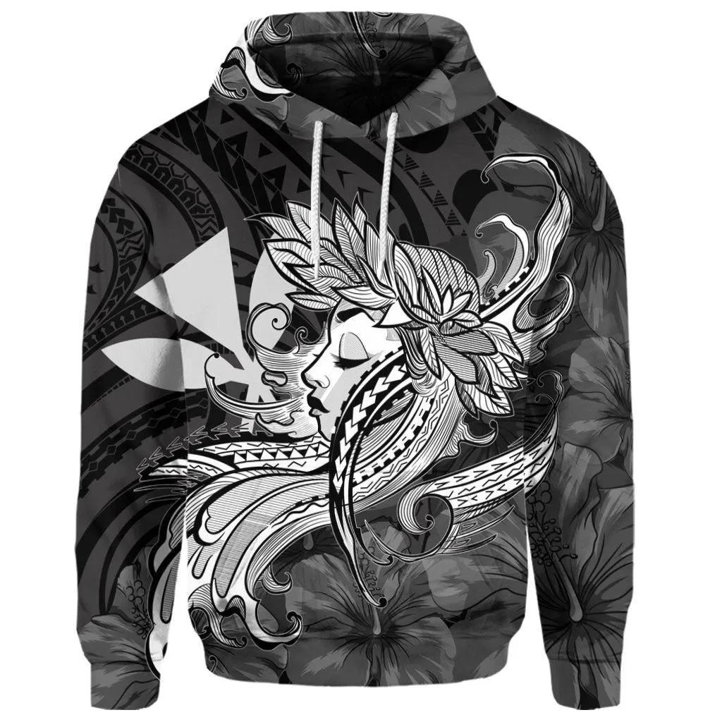(Personalised) Hawaiian Map Hula Girl Hibiscus Kanaka Polynesian Hoodie - White - AH