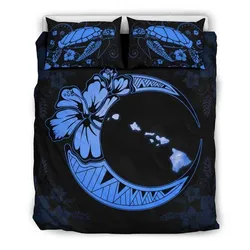 Hawaiian Map Hibiscus Turtle Polynesian Moon Bedding Set Deep Blue