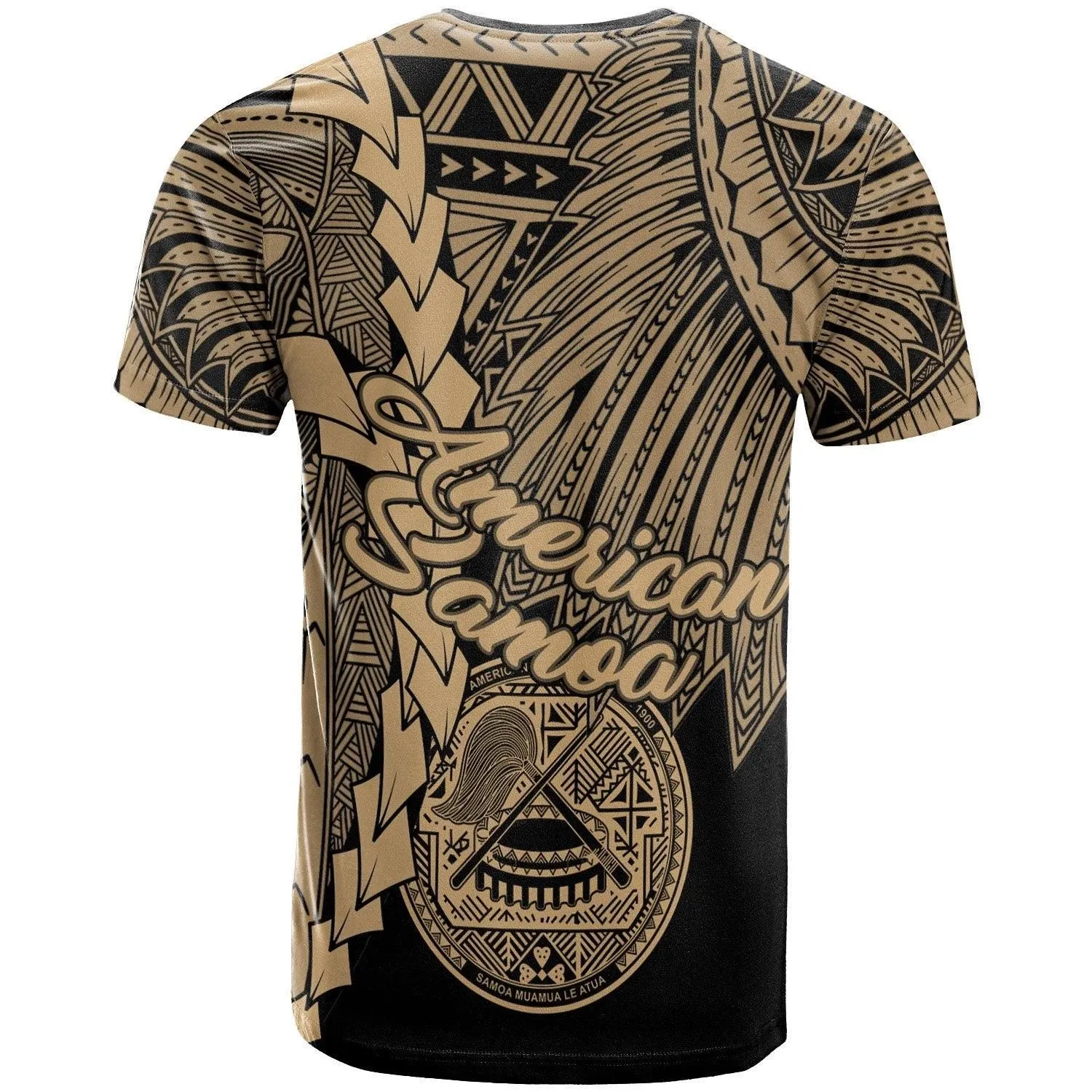 American Samoa Polynesian Custom Personalised T-Shirt - Tribal Wave Tattoo Gold