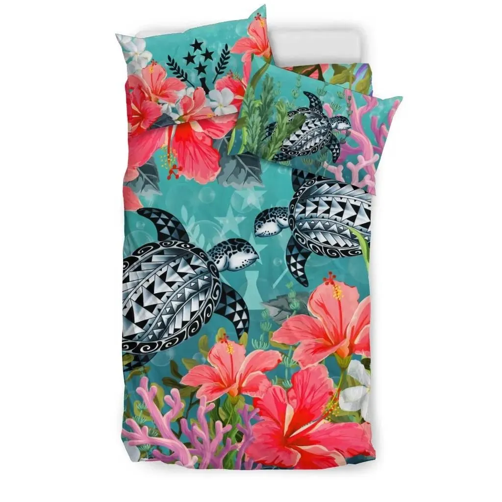 Kosrae Bedding Set - Polynesian Turtle Hibiscus And Seaweed A24