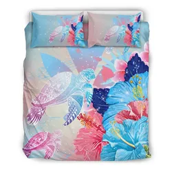 Hawaii Map Kanaka Hibiscus Polynesian Turtle Swimming Bedding Set - Sweet Dream Style - AH - J5