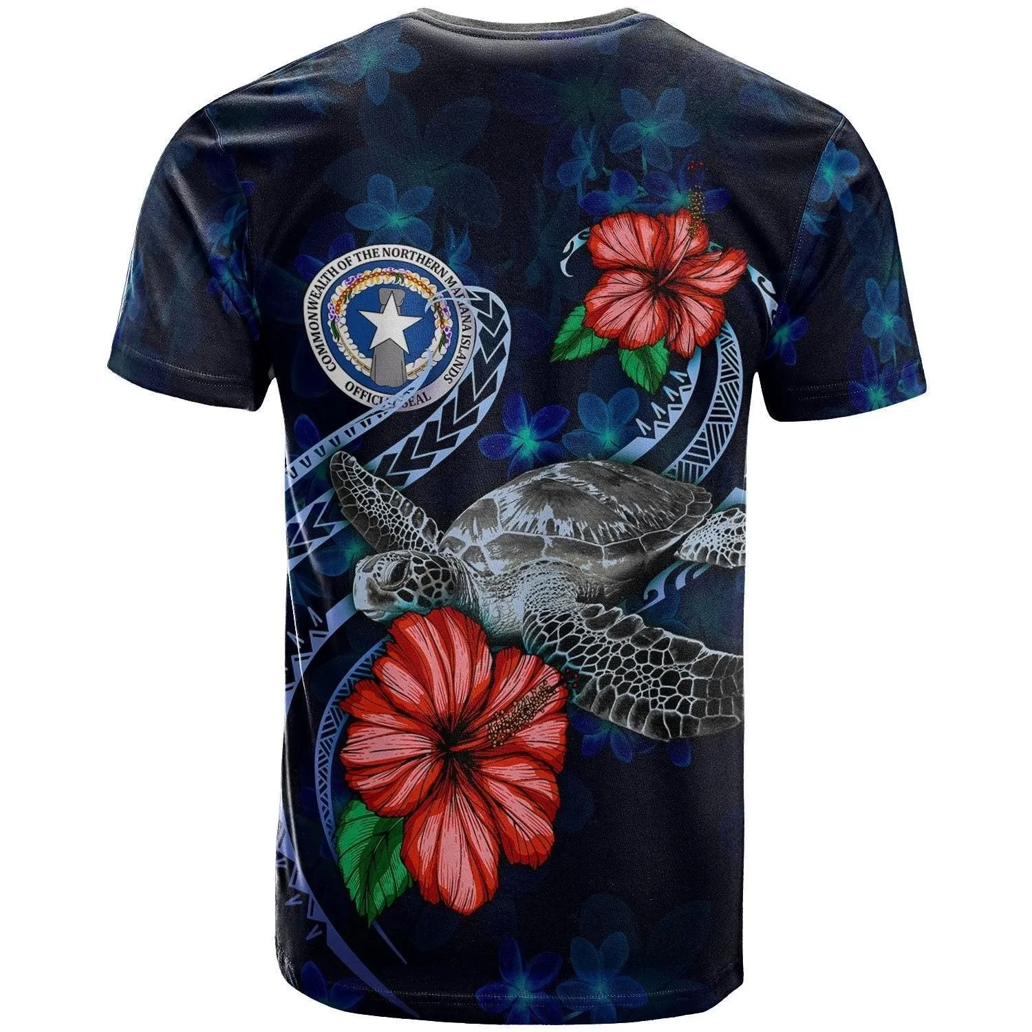 Northern Mariana Islands Polynesian T shirt - Blue Turtle Hibiscus