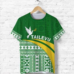 Tailevu Rugby T Shirt Fiji Rugby Tapa Pattern Green LT13