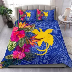 Papua New Guinea Bedding Set - Hibiscus Polynesian Pattern Blue Version