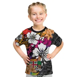 Fiji Tie Dye T Shirt KID Polynesian Tribal Creative Tropical Flowers LT13