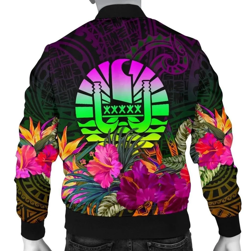 Tahiti Men's Bomber Jacket - Summer Hibiscus - bn15