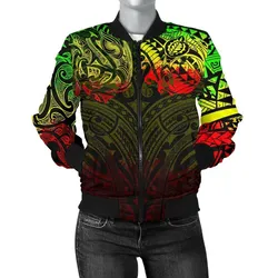 New Zealand Womens Bomber Jacket, Maori Polynesian Tattoo Reggage