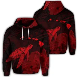 Alohawaii Hoodie - Hawaiian Polynesian Hibiscus Turtle Map Hoodie Red - AH - J5R