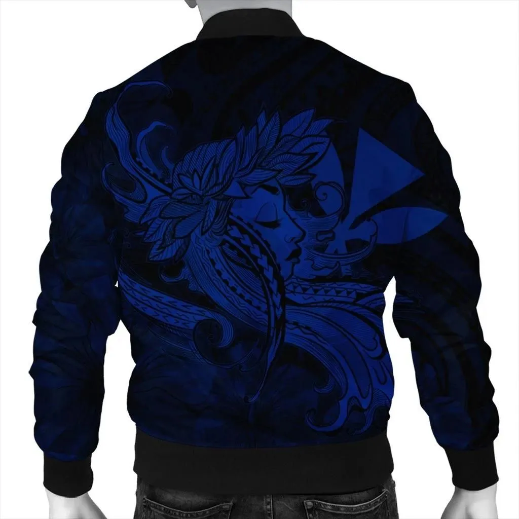 Alohawaii Jacket - Hawaiian Map Hula Girl Hibiscus Kanaka Polynesian Bomber Jacket - Blue - AH - J4R