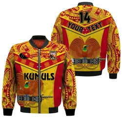 (Custom Text And Number) Papua New Guinea Rugby Bomber Jacket PNG Kumuls Bird Of Paradise Yellow LT14