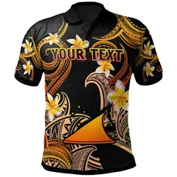Tokelau Polo Shirt - Custom Personalised Polynesian Waves with Plumeria Flowers (Orange)