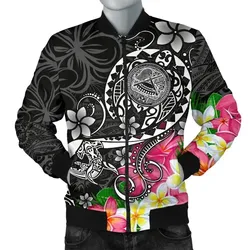 FamilyGater Jacket - Bomber Jacket American Samoa Polynesian - Turtle Plumeria (Black) - BN18