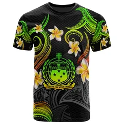 Samoa T-shirt - Custom Personalised Polynesian Waves with Plumeria Flowers (Reggae)
