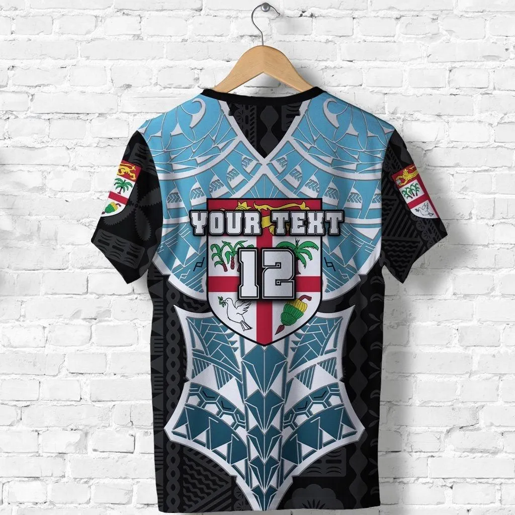 (Custom Personalised) Fiji Rugby T Shirt Armor Style - Black