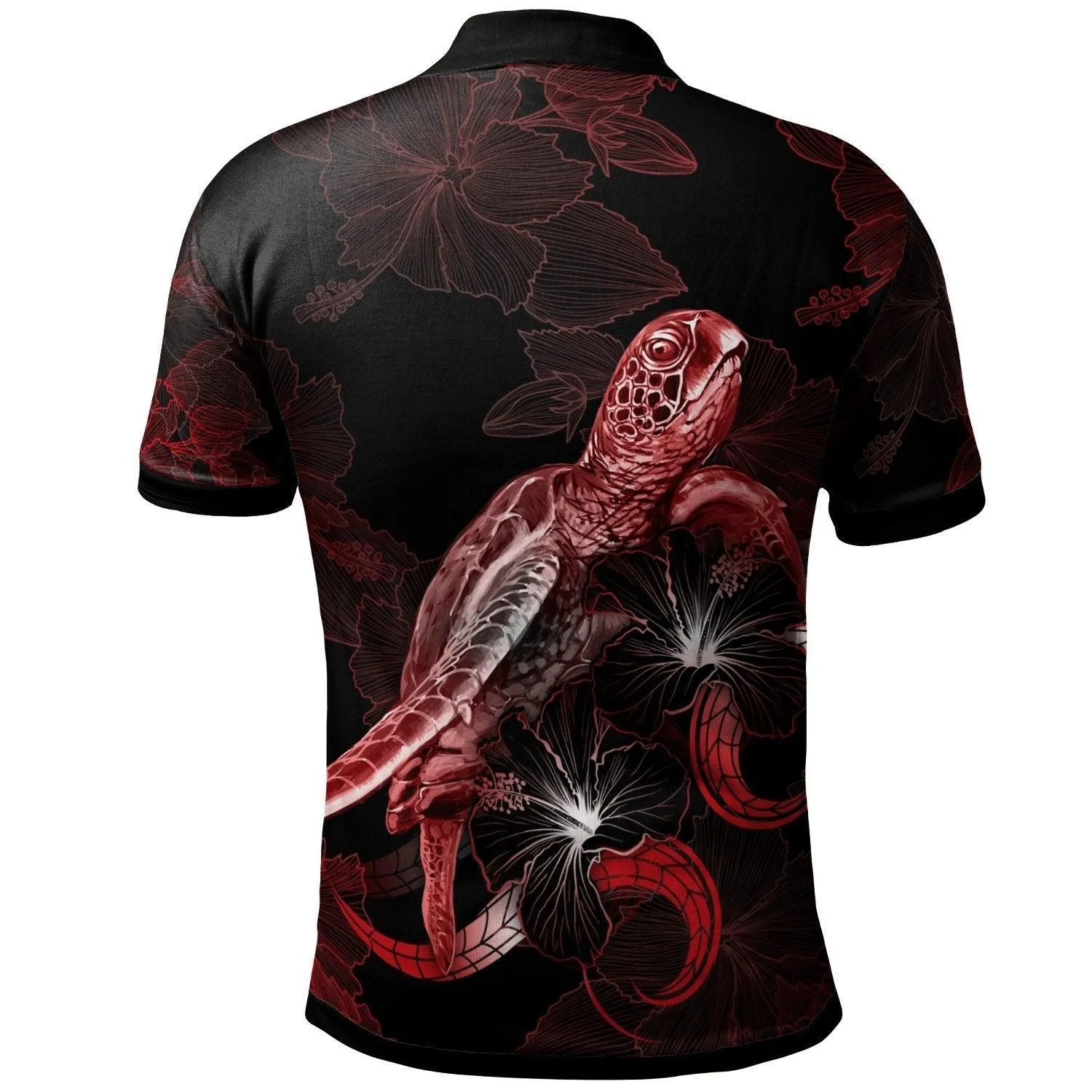 Papua New Guinea Polynesian Polo Shirt - Turtle With Blooming Hibiscus Red