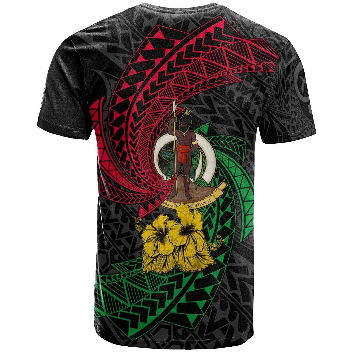Vanuatu T-Shirt Flag - Spiral Pattern Hibiscus