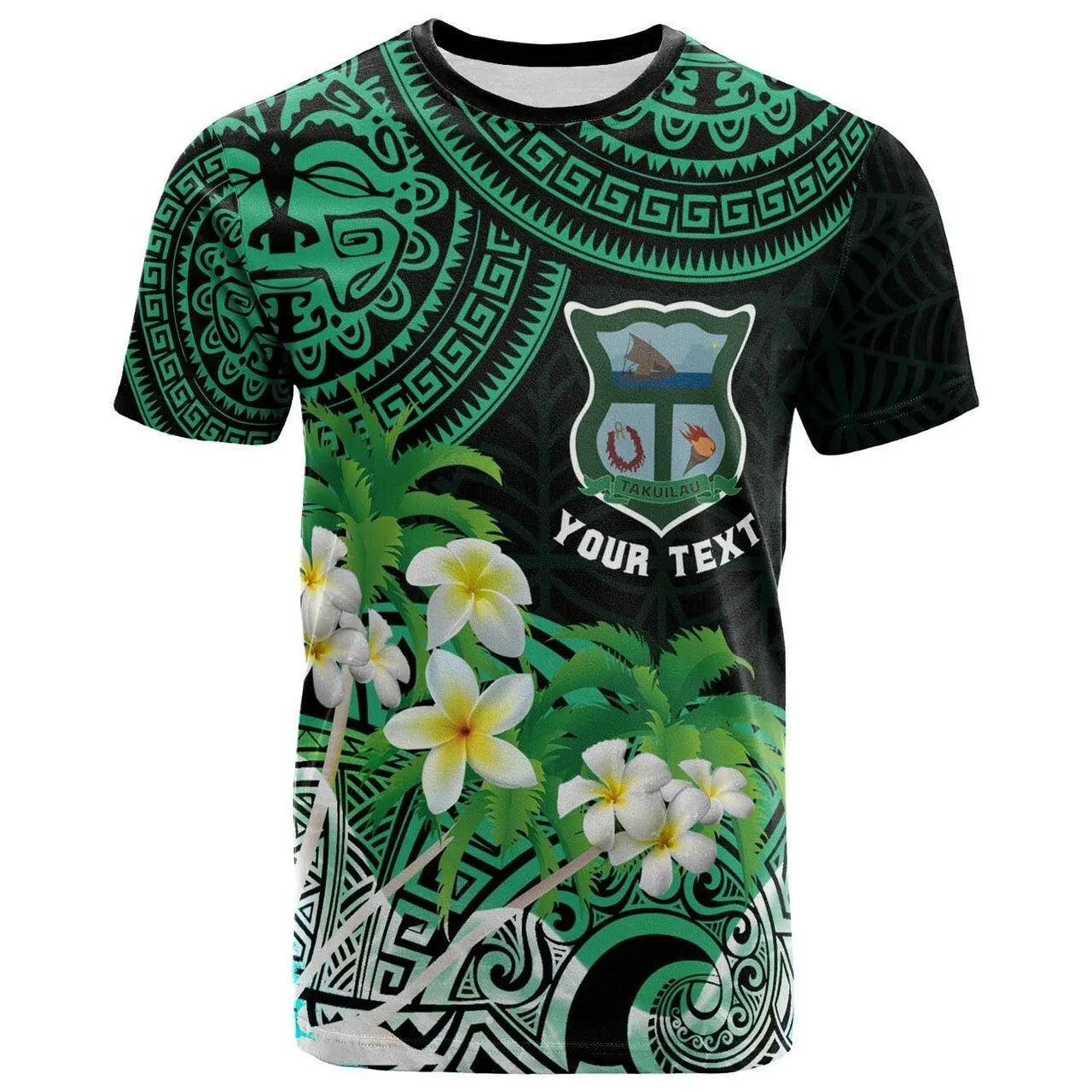 Tonga Custom T-shirt - Takuilau College with Polynesian Patterns and Plumeria Flower LT10