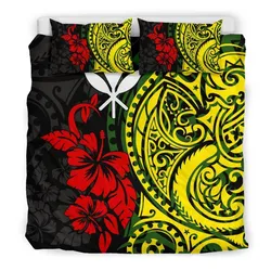 Hawaii Bedding Set, Polynesian Patterns With Hibiscus Flowers Duvet Cover Bn15