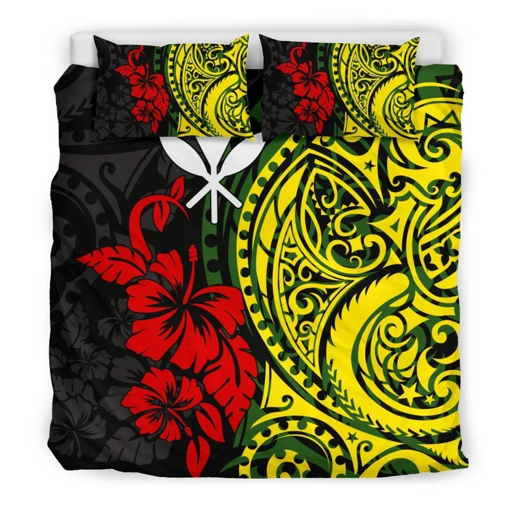 Hawaii Bedding Set, Polynesian Patterns With Hibiscus Flowers Duvet Cover Bn15