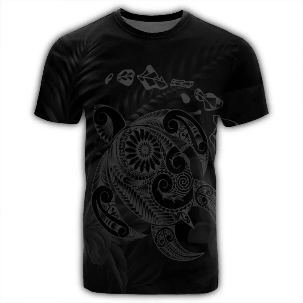 Alohawaii Tee - Hawaiian Map Turtle Tattoo Hibiscus Plumeria Polynesian T-shirt Gray - AH - J4R
